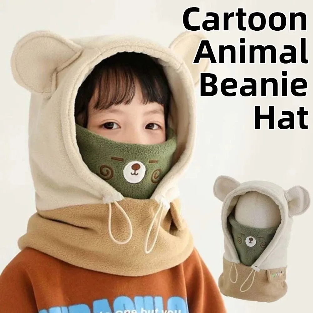 

3 in 1 Cute Winter Hats Mask&Scarf Soft One-piece Hats Breathable Windproof Cartoon Animal Beanie Hats Winter Season