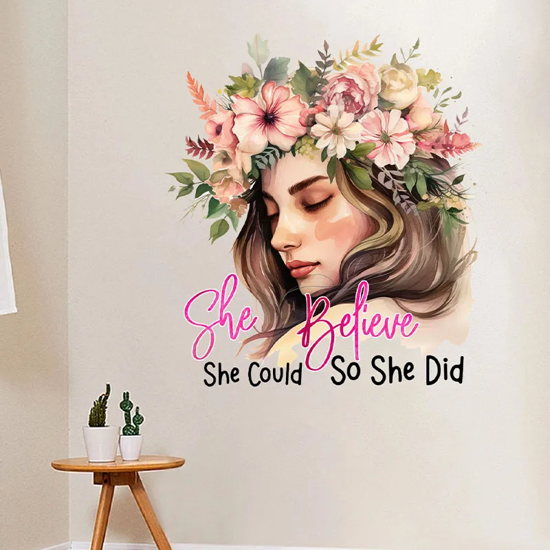 

Beautiful Girl Flower Living Room Wall Corridor Background Decoration Self Adhesive Sticker