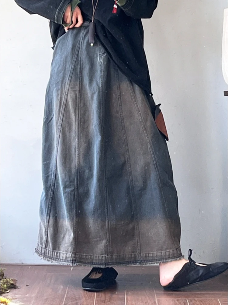 Amax LuluE Vintage Loose Leisure Denim Skirts Ladies 2026 British Design Fashion Clothes Women Summer Classic Elegant Streetwear