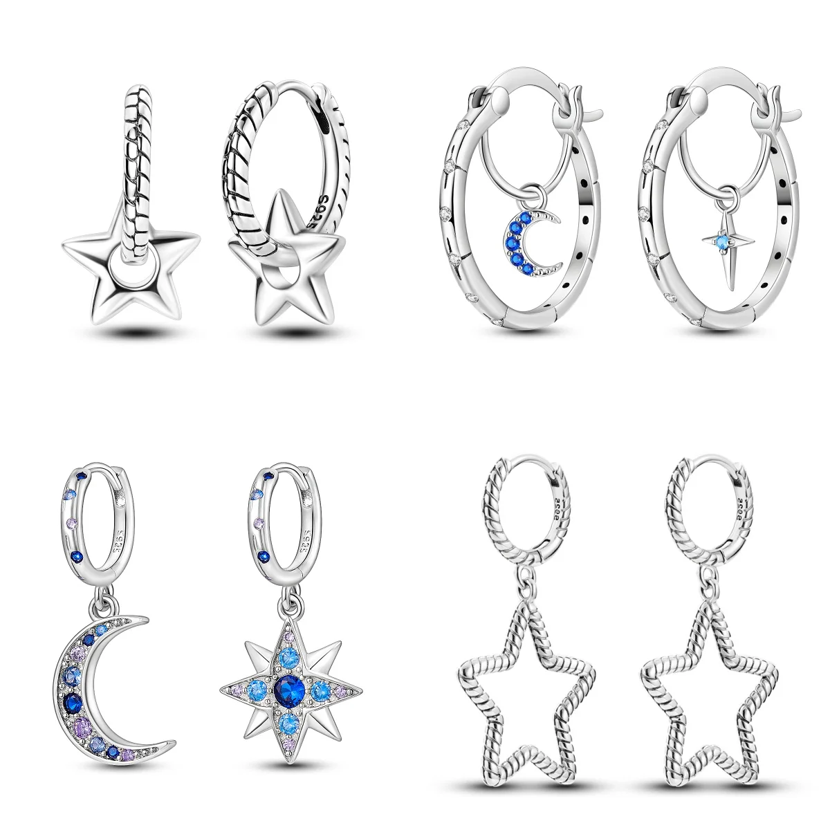 2024 New Sterling Silver S925 Ear Loops Star Ringed Snake Bone Kolczyki Wisiorek Prosta biżuteria dla kobiet Dziewczyny Prezenty imprezowe