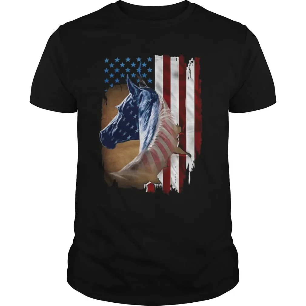 

4th of July Independence Day American Flag Free Horse T Shirt. Short Sleeve 100% Cotton Casual T-shirts Loose Top Size S-3XL
