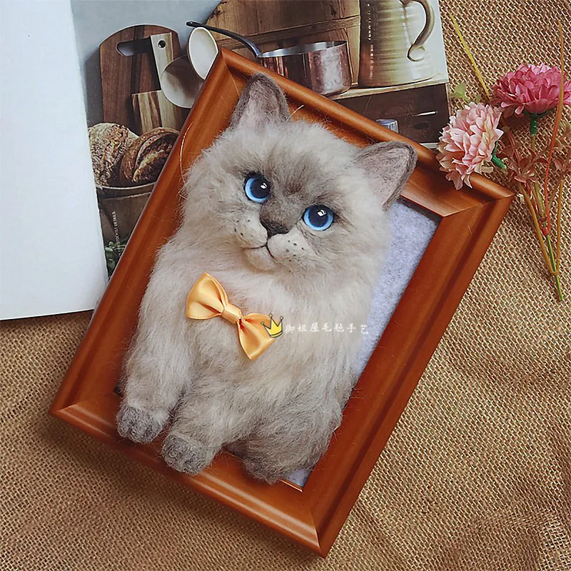 Needle Felted Custom Realistic Dead  Pet Portrait In Photo Frame Handmade Finished Memorial Keepsake Gift For Cat Dog Lovers