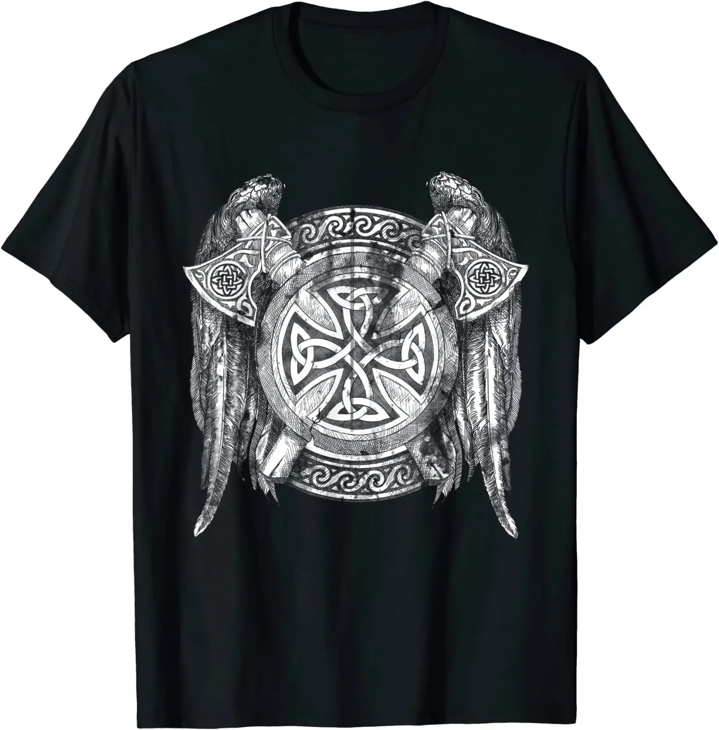

Distressed Nordic Style Tomahawk Shield T Shirt. New 100% Cotton Short Sleeve O-Neck Casual T-shirts Loose Top Size S-3XL