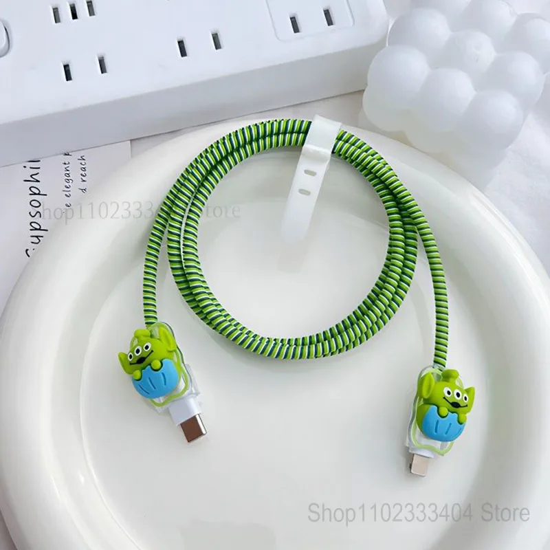 Disney Toy Story Alien Fast Charger Data Cable Protective Cover for iPhone 14 13/12/11 Pro Max 18W/20W Glue Shell Winding Rope