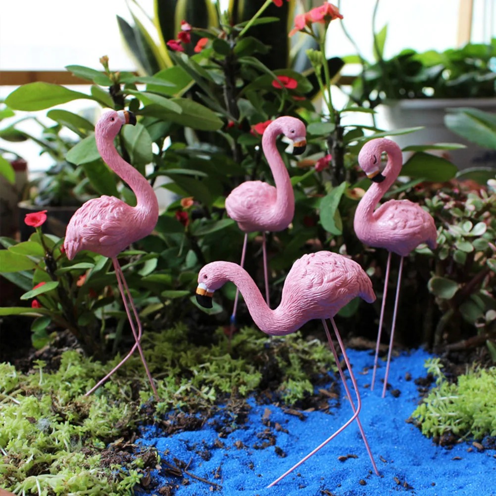 

4pcs Resin Animal Inserts Flamingo Garden Decor Set Lightweight Miniature Bonsai Plant Landscape Home Office Outdoor