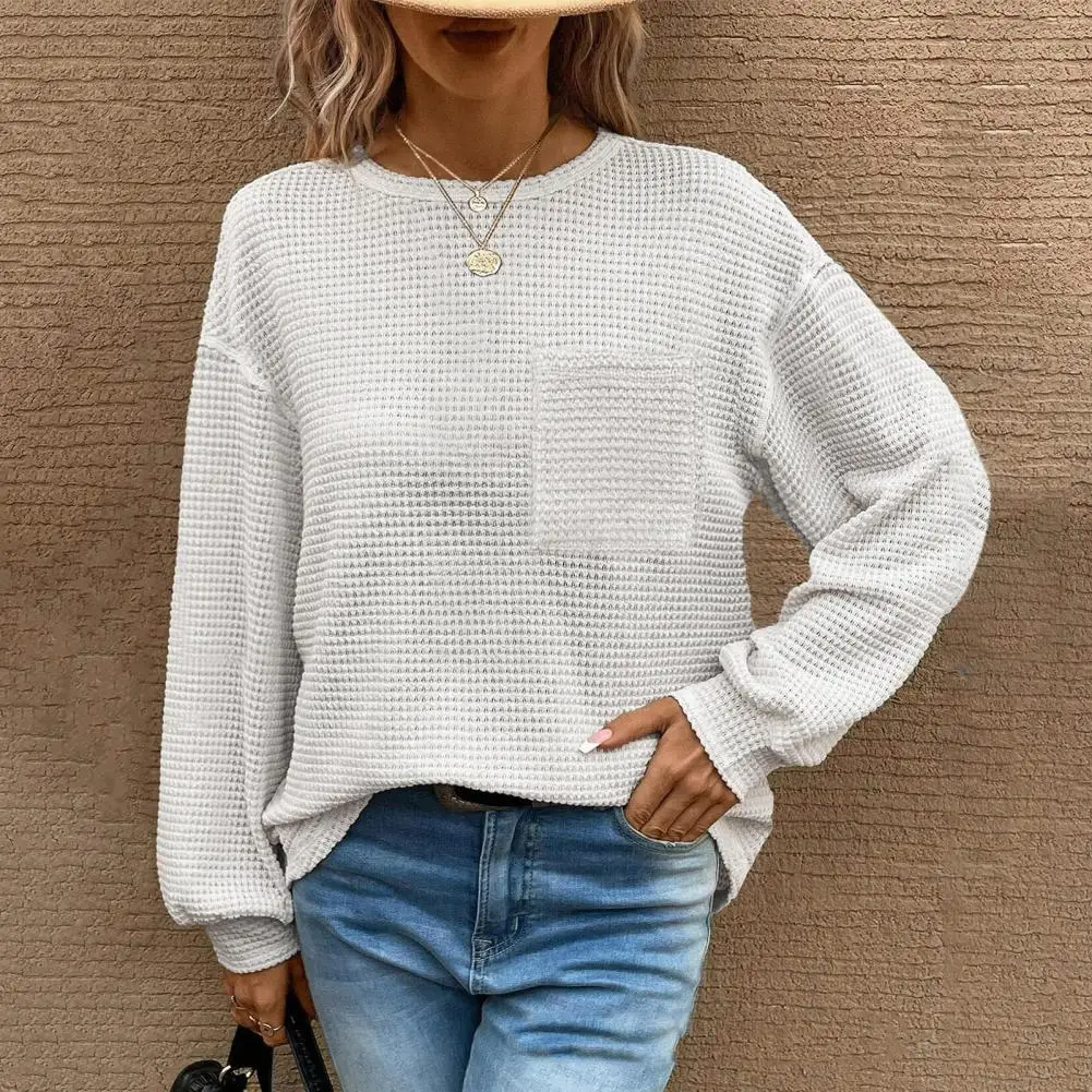 Solid Color Loose Fit Top Stylish Women's Round Neck Lantern Sleeve Tee Shirt for Casual Daily Wear Loose Fit Solid Color Blouse