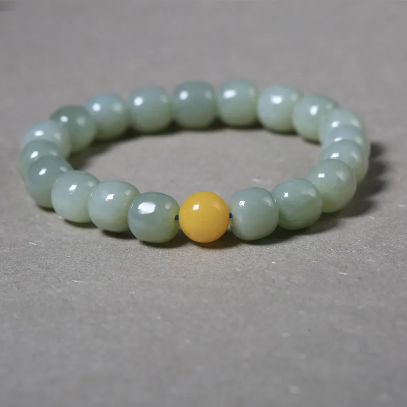 

Hetian jade 9x10mm vintage beads women's single-loop bracelet chicken oil yellow old amber jewelry