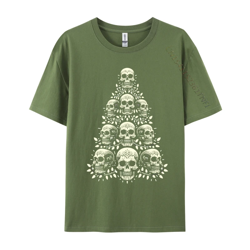 Gothic Skull Christmas Tree For Goth Teens Men Women Skulls T Shirt Cotton Tees For Men Skull Tree Tees Youthful