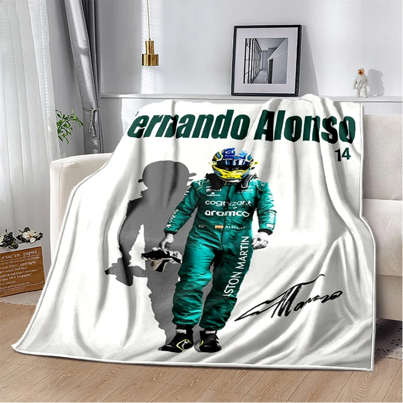 ثلاثية الأبعاد فرناندو ألونسو 14 F1 المتسابق بطانية قطيفة ناعمة ، بطانية الفانيلا رمي بطانية لغرفة المعيشة غرفة نوم أريكة تتحول لسرير غطاء نزهة