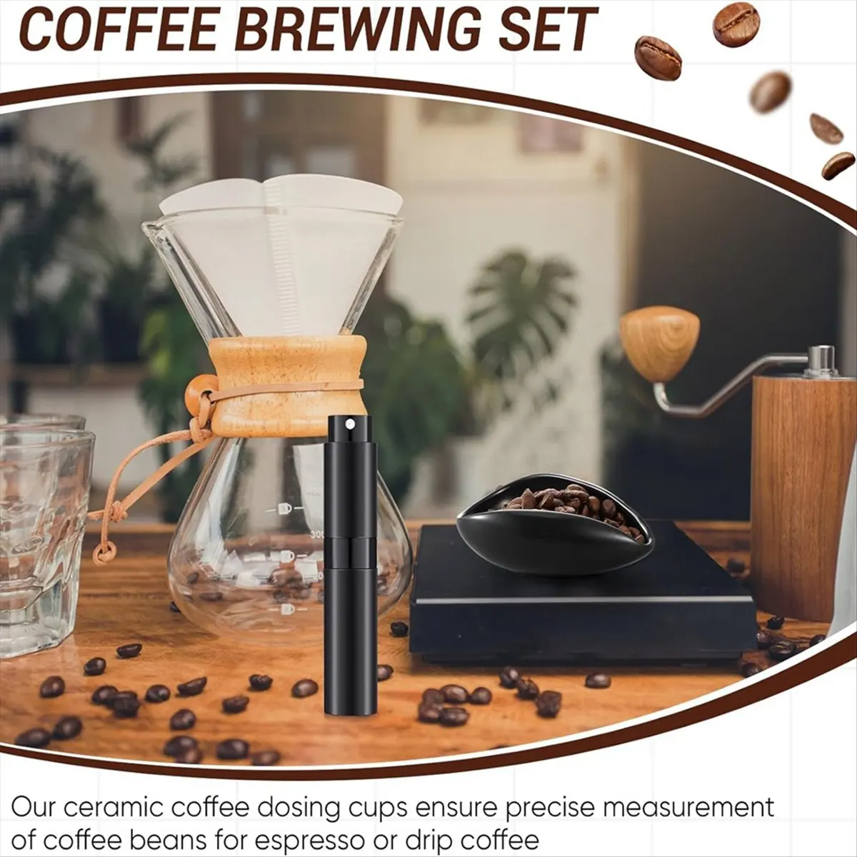 Coffee Bean Dosing Cup and RDT Bottle and Spoon 3-Piece Set, Coffee Bar Accessories, Ceramic Dosing Vessels Black &LICG