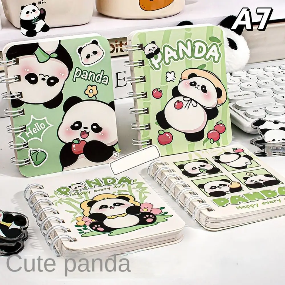 80 Sheets A7 Mini Notebook Creative Panda Pattern Flip Coil Book Cartoon Design Pocket Journal Diary