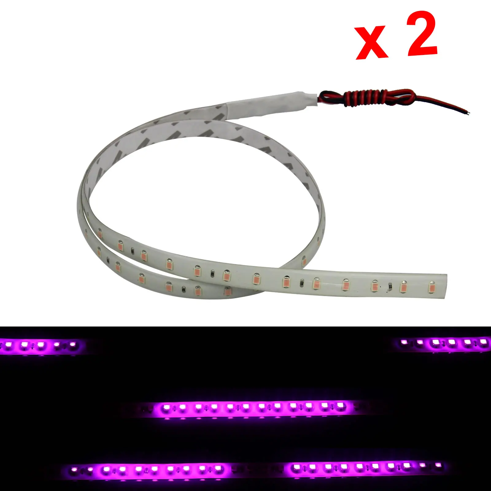 2x Pink Flexible Strip Light 60CM 2FT Knight Rider Flash Strobe Scanner Waterproof 48 1210 SMD LED M021-P