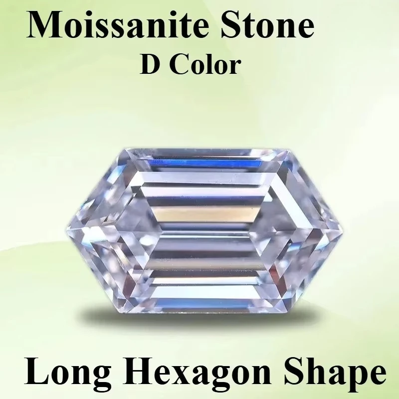 Moissanite Diamond D Color Long Hexagon Shape Special Cut Lab Grown Gemstone for DIY Charms Jewelry Making with  Certificate