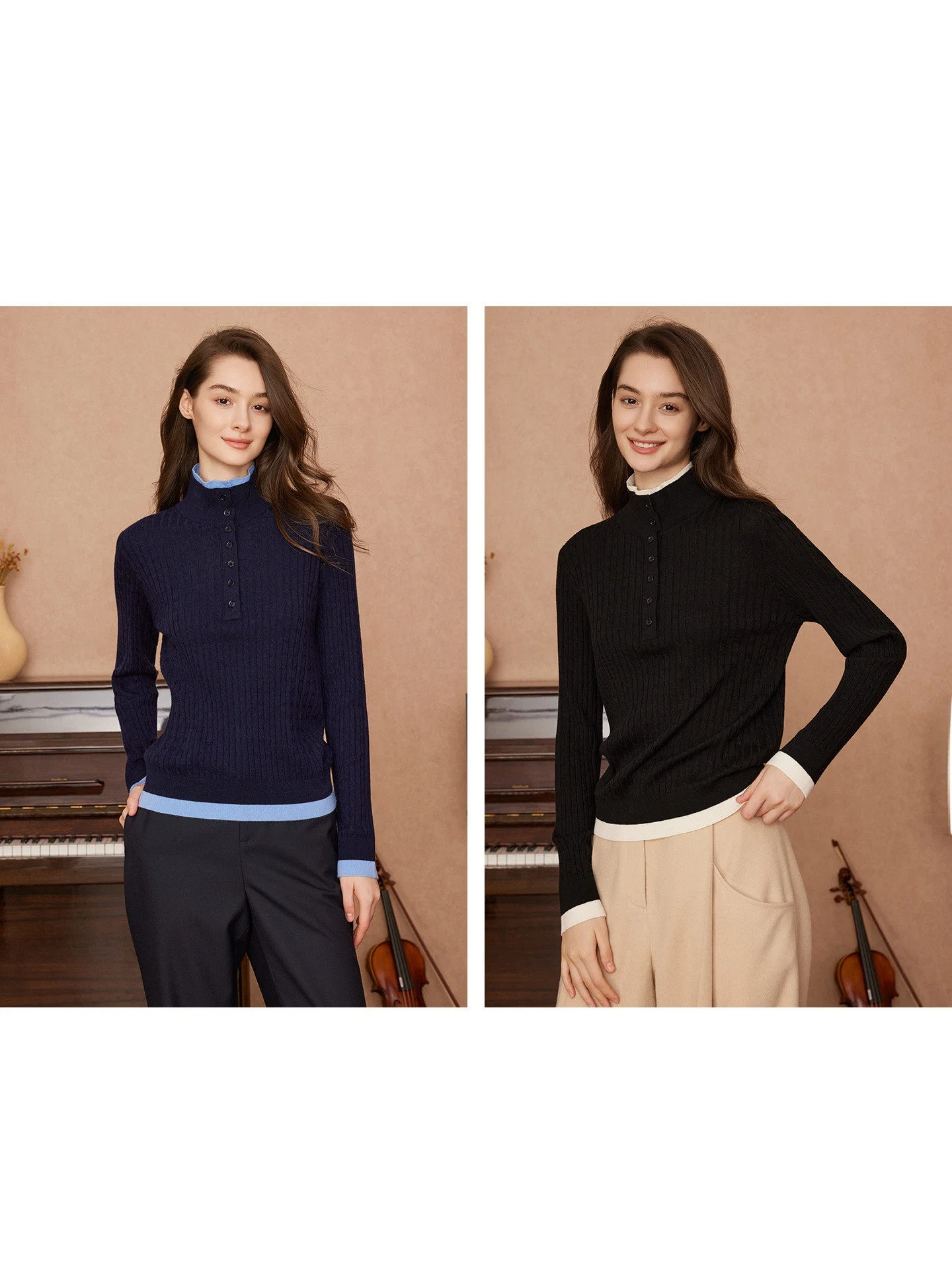 

RIZOUZH High-End Simple Commute Woolen Knitted Sweater Women's Winter f High Collar Double Layer Straight Tube Knitwear