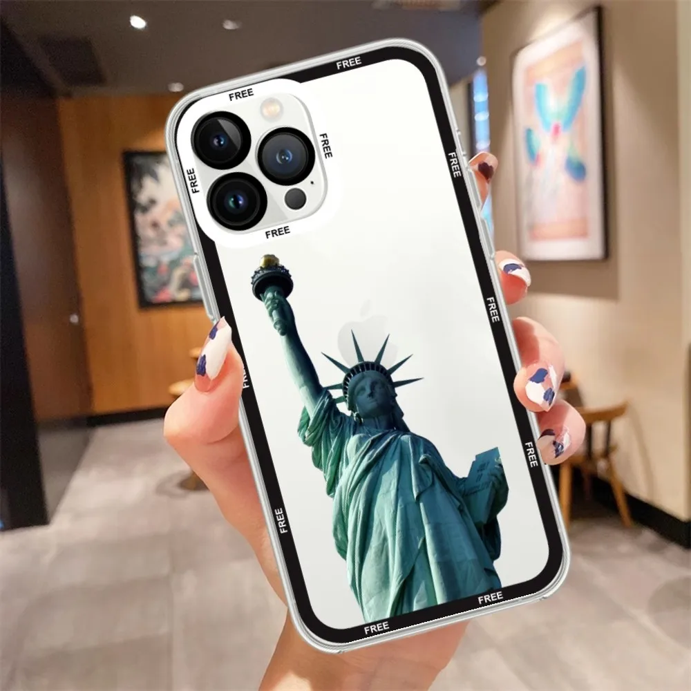 Statue of Liberty Phone Case For iPhone 11 12 Mini 13 14 15 Pro Max Transparent Shell