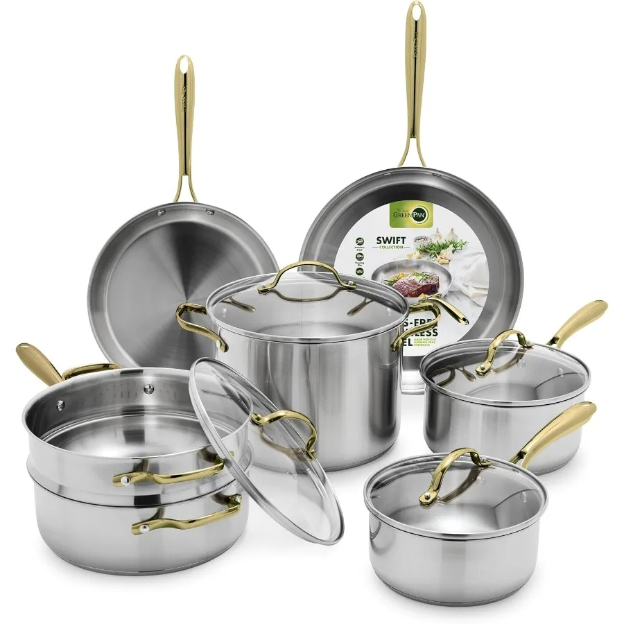 

Набор посуды из нержавеющей стали из цельной стали, готовые индукционные трехслойные кастрюли с крышками для эффективного приготовления на свете варочной панели