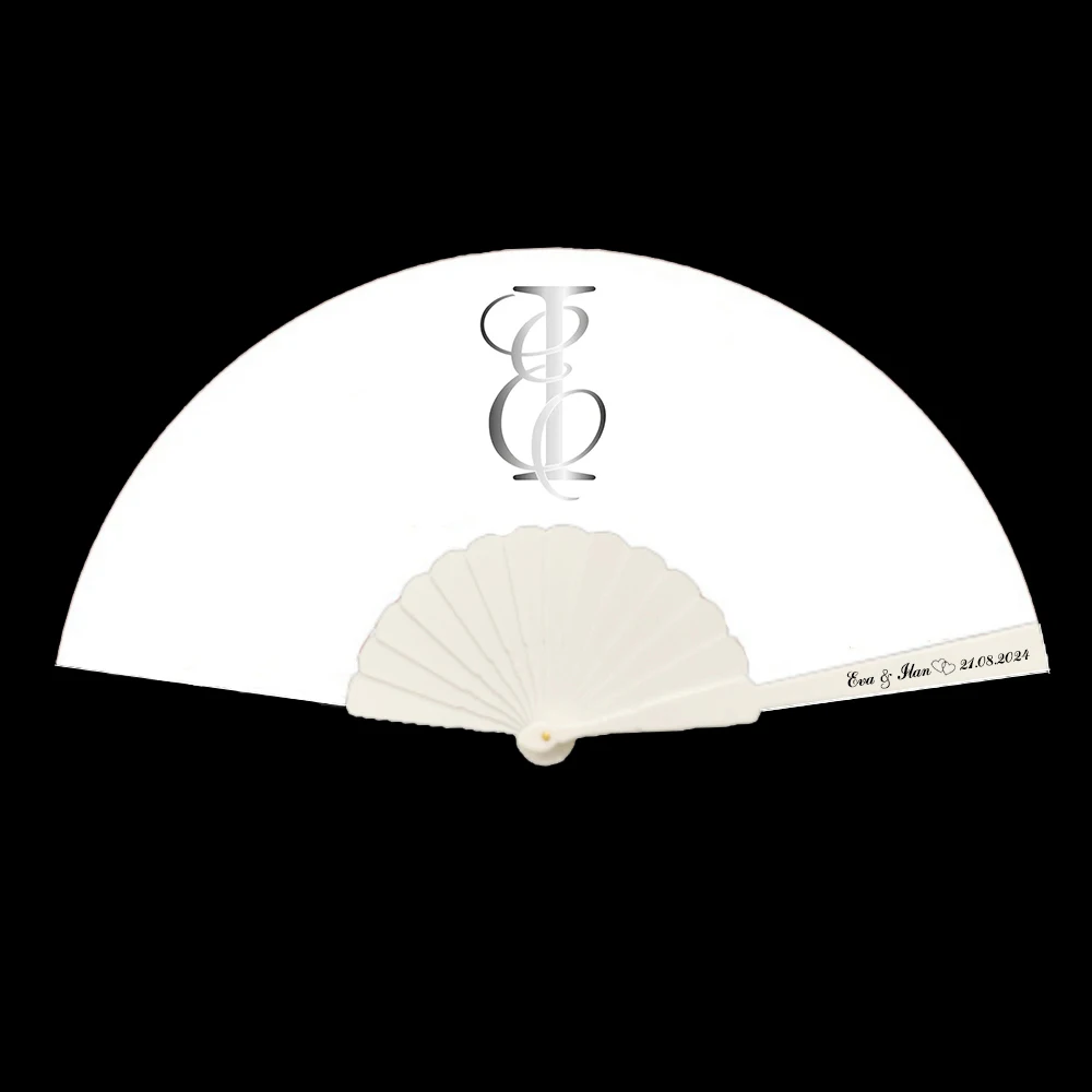 

100PCS Customized Plastic Fabric Hand Fan Wedding Gift Favor With Bride & Groom's Name & Date Personalized on the Side