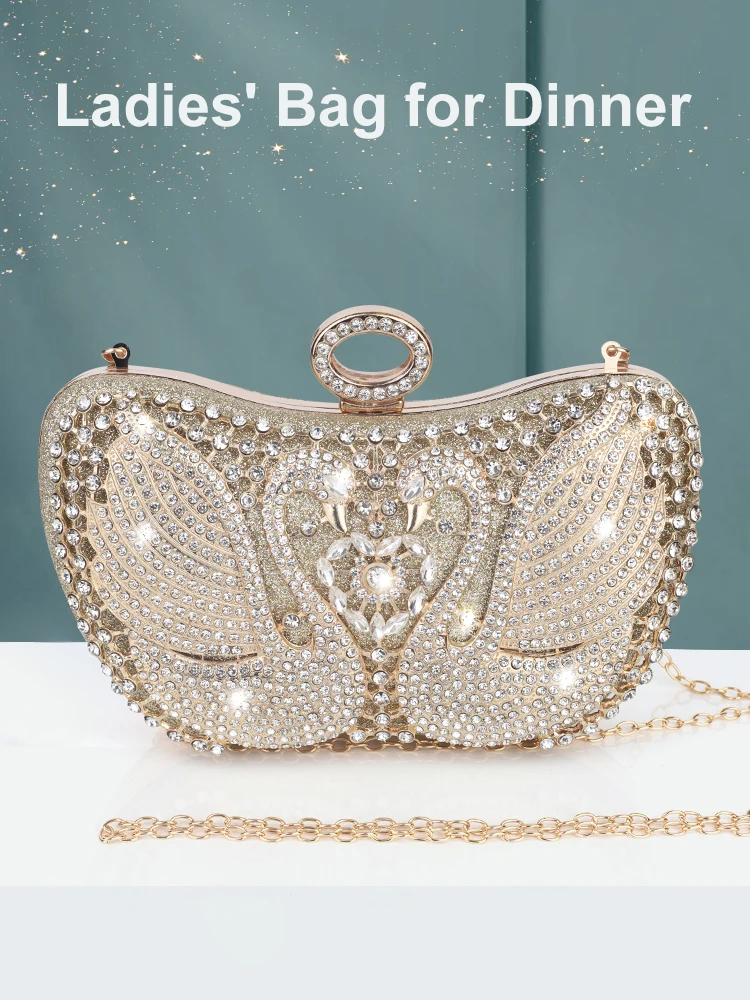 New Women Evening Bag Luxury Inlaid Rhinestones Shiny Fashion Party Prom Banquet  Wedding Handbags Cell Phone Pocket Purse