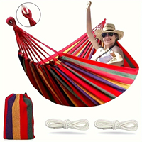 1pc Portable Outdoor Hammock For Camping & Adventure, Colorful Striped Canvas Swing Chair With Hanging Ropes, Easy Setup, Durabl