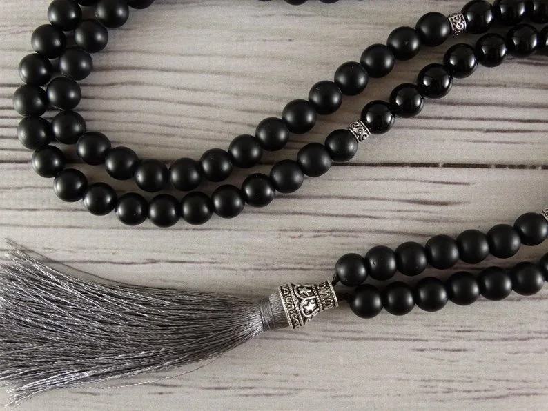 Suntemala 108 Meditation Beads Black Mala Beads Yoga Rosary beads Yoga Gift Buddhist necklace