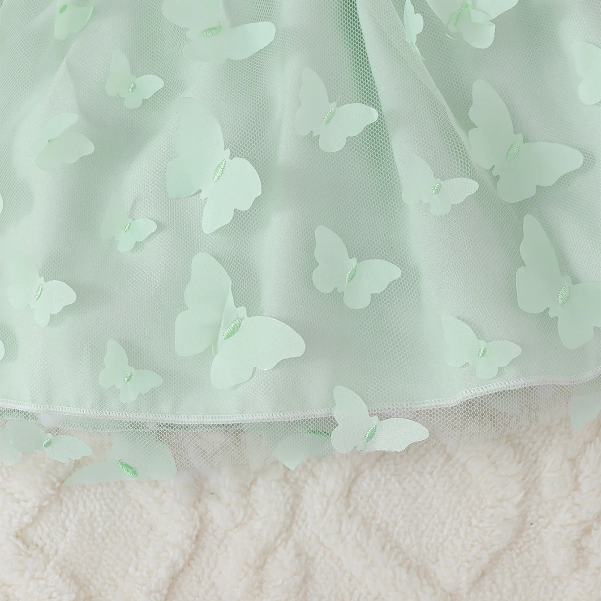 فساتين الأميرات للفتيات الصغيرات من عمر 0 إلى 3 سنوات فستان منتفخ شبكي بأكمام طويلة أخضر فاتح مع فراشة ثلاثية الأبعاد لزي حفلات الربيع والخريف