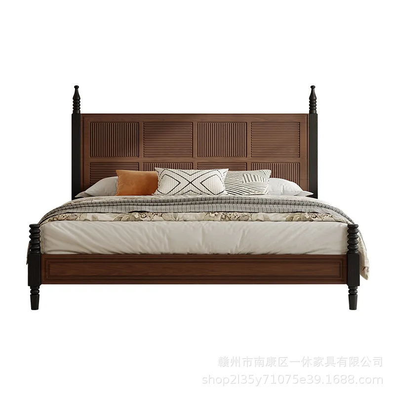 

American solid wood bed French high-end carved be d screen bedroom furniture master bedroom 1.8 double be d retro wedding b ed