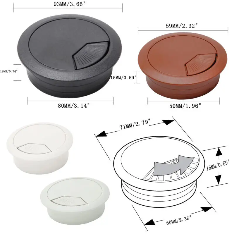 1~5pcs PC Computer Desk Round Wire Tidy Grommet 50/60/80mm Desk Table Plastic Cable Hole Cover Organizer