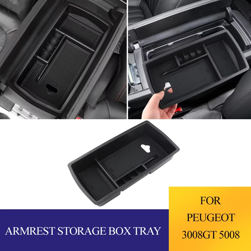 

For Peugeot 3008GT 3008 5008 2017-2020 Car Central Storage Armrest Storage Box Glove Tray Holder Case Accessories