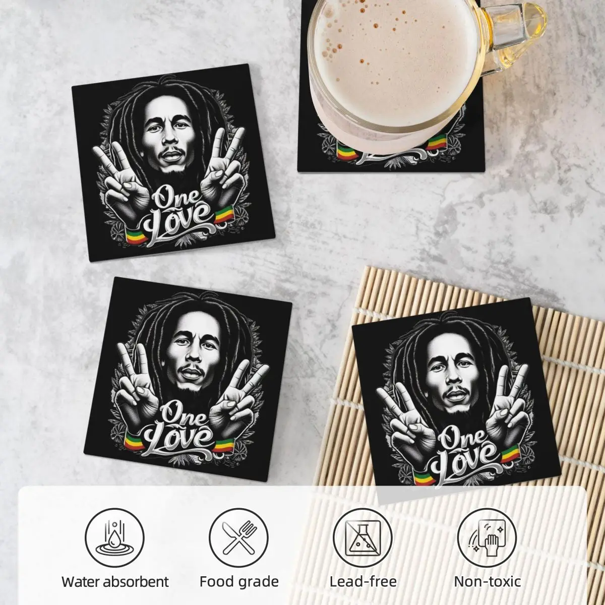 Bob Marley Reggae Coaster Ceramics Baking Mat Table Decoration And Accessories Mat For Kitchen Dining Table Mat Coffee Mat