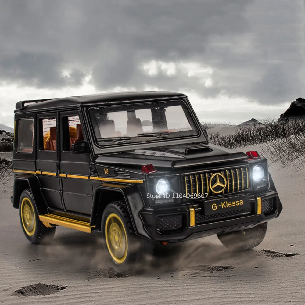 1:32 G63 modelo en miniatura de coches de juguete, aleación de sonido fundido a presión, luz, 6 puertas, neumáticos de goma abiertos, vehículos de simulación, regalos para niños