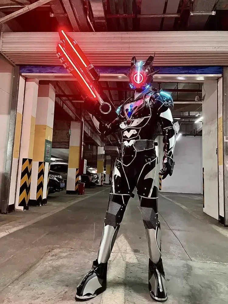 LED Light Costumes Men Women Tech Armor Robot Helmet Party Cosplay Colorful Luminous Silver Outfit Bar Props Performance DJ Bar