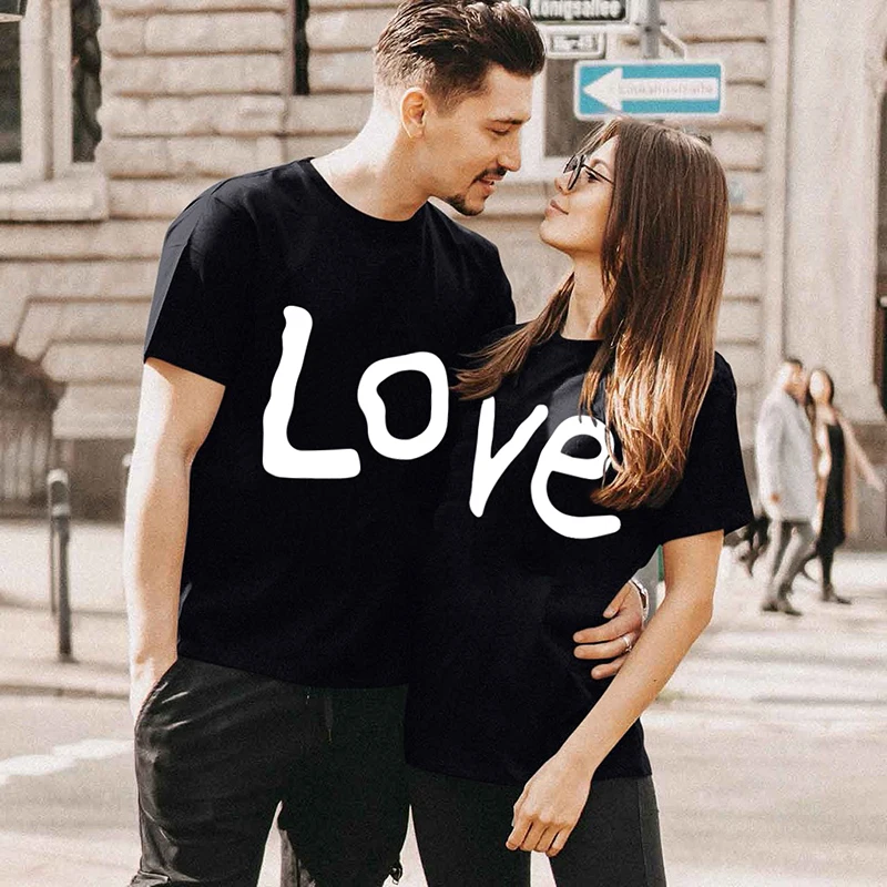 Couple T-shirt Summer Couple LOVE Printed Clothes Couple Tshirt Christmas Casual Cotton Short Sleeve Tees Brand Loose Couple Top