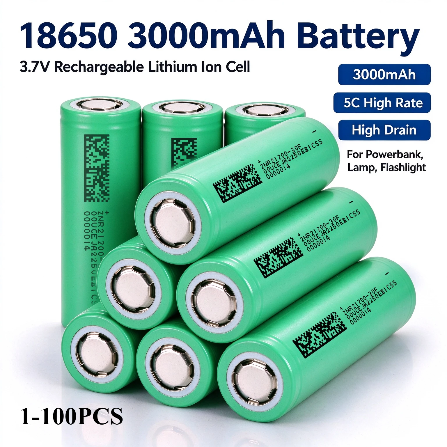 1-100PCS 18650 30P High Power Battery 3000mAh 3.7V 6A Continuous Discharge Rechargeable Lithium for Power Tools Flashlight Toys