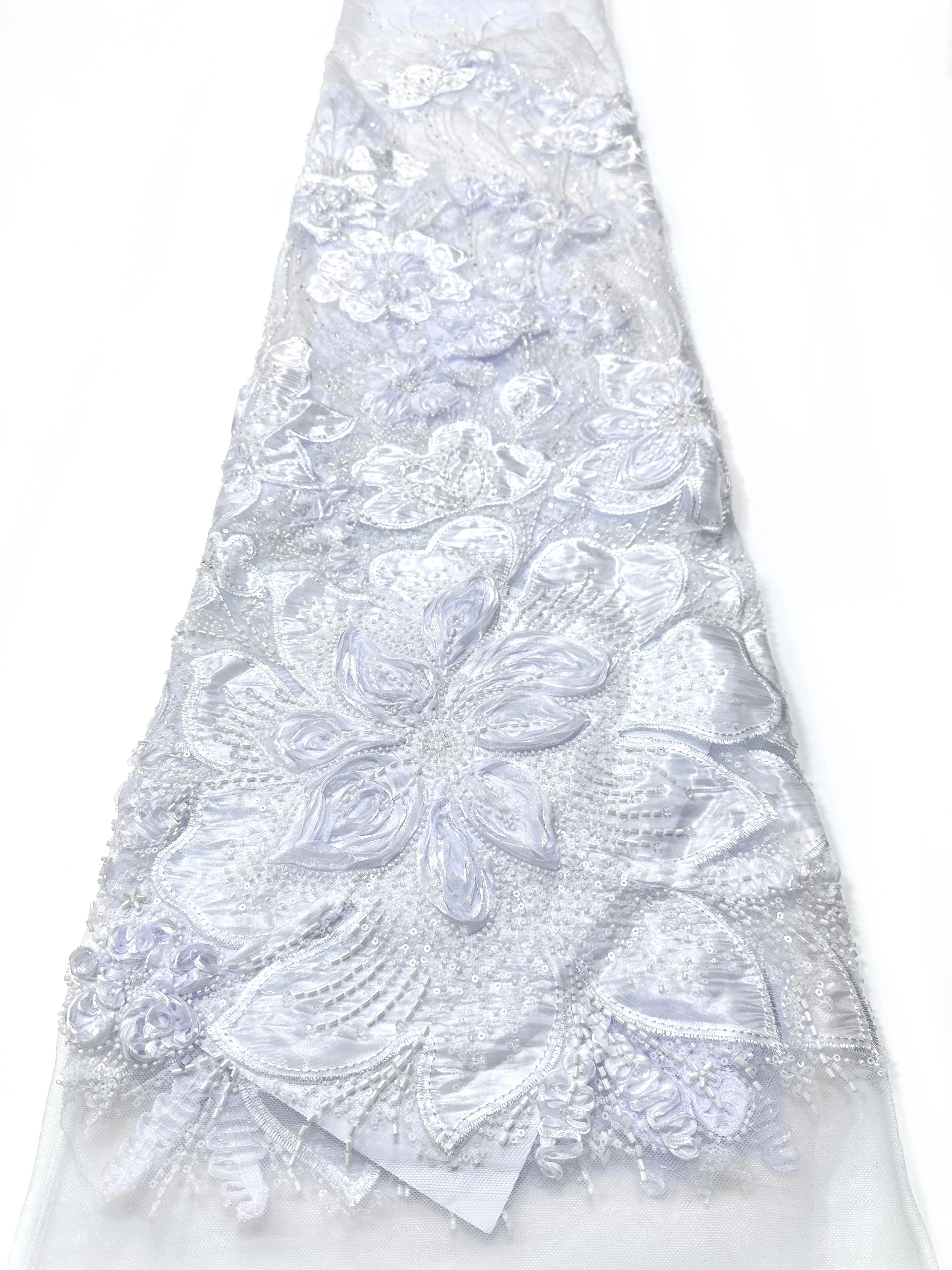 

African Lace Fabric 2026 High Quality 5yard Nigerian Elegant 3D Embroidered Beads Floral Lace Fabric with Sequin for Party Dress