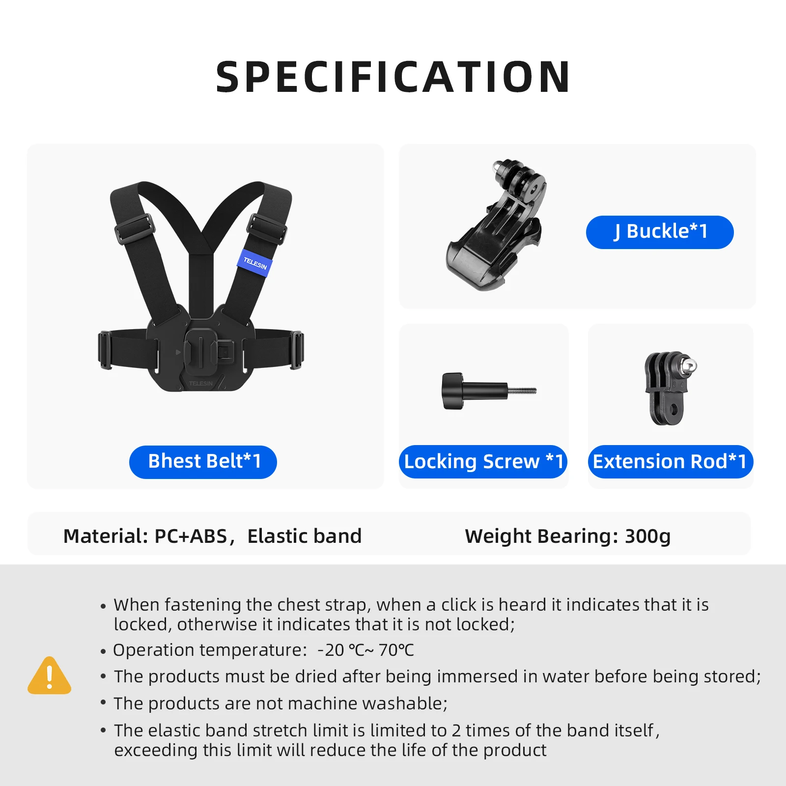 TELESIN Quick Release Chest Strap Mount Belt Mount for GoPro Hero 13 12 11 10 9 8 7 6 5 Insta360 SJCAM DJI OSMO Action