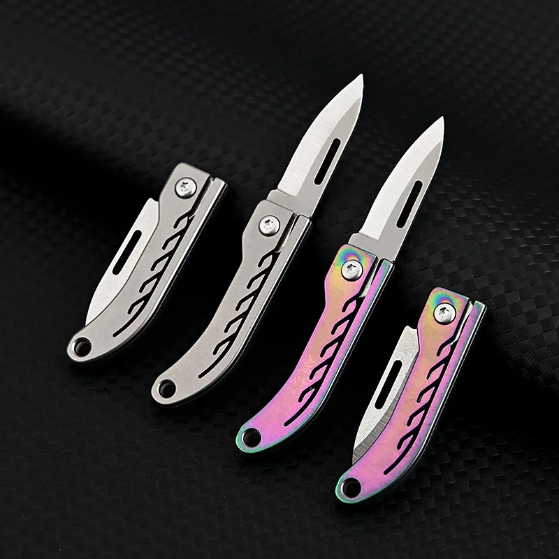 20Styles Titanium Alloy Mini Folding Knife High Hardness D2 Steel Sharp Knife With Keychain Pendant Disassembly Express Open Box