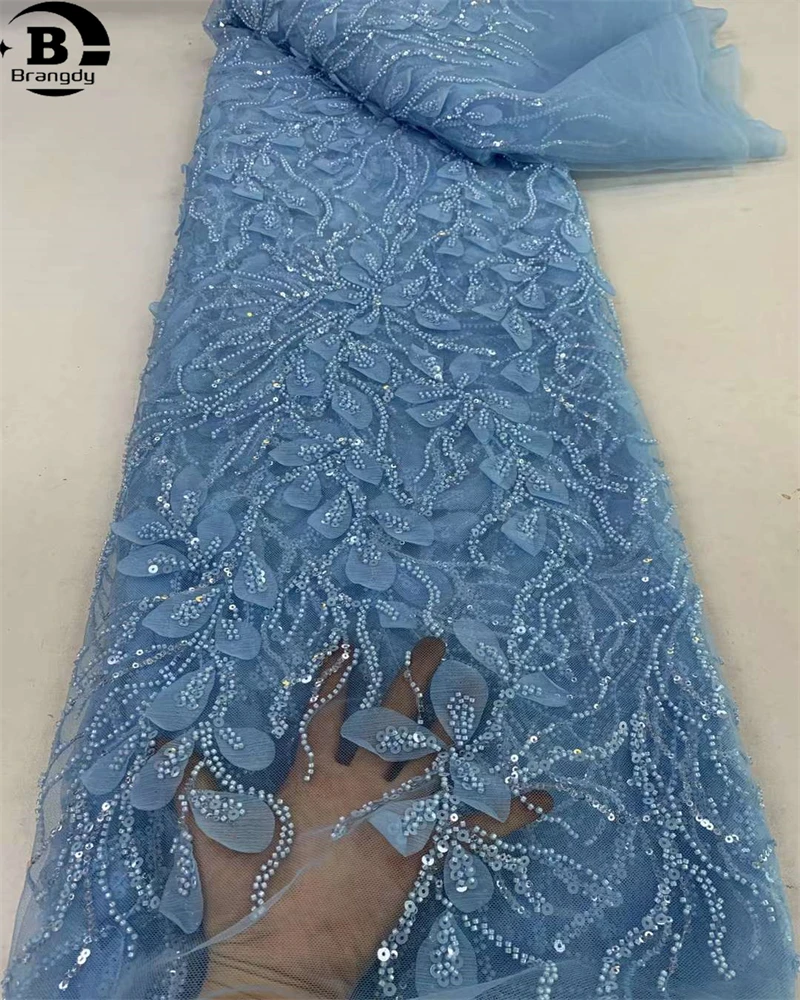 結婚式,刺embroidered花,フランス,ナイジェリアのキラキラキラキラのためのアフリカの3Dビーズレース生地,高品質,5ヤード