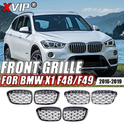 XVIP Chrome Silver Diamonds Style Front Bumper Kidney Grilles For BMW X1 F48 F49 2016-2019 Shiny Double Line Style Upper Grills
