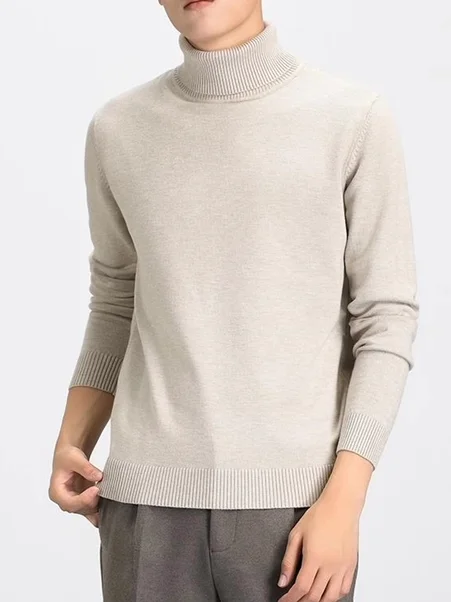 

Men's High Collar Fce Lined Loose Fit Thiened Knitted Sweater Winter Warm Color Base Layer irt Casual Wear