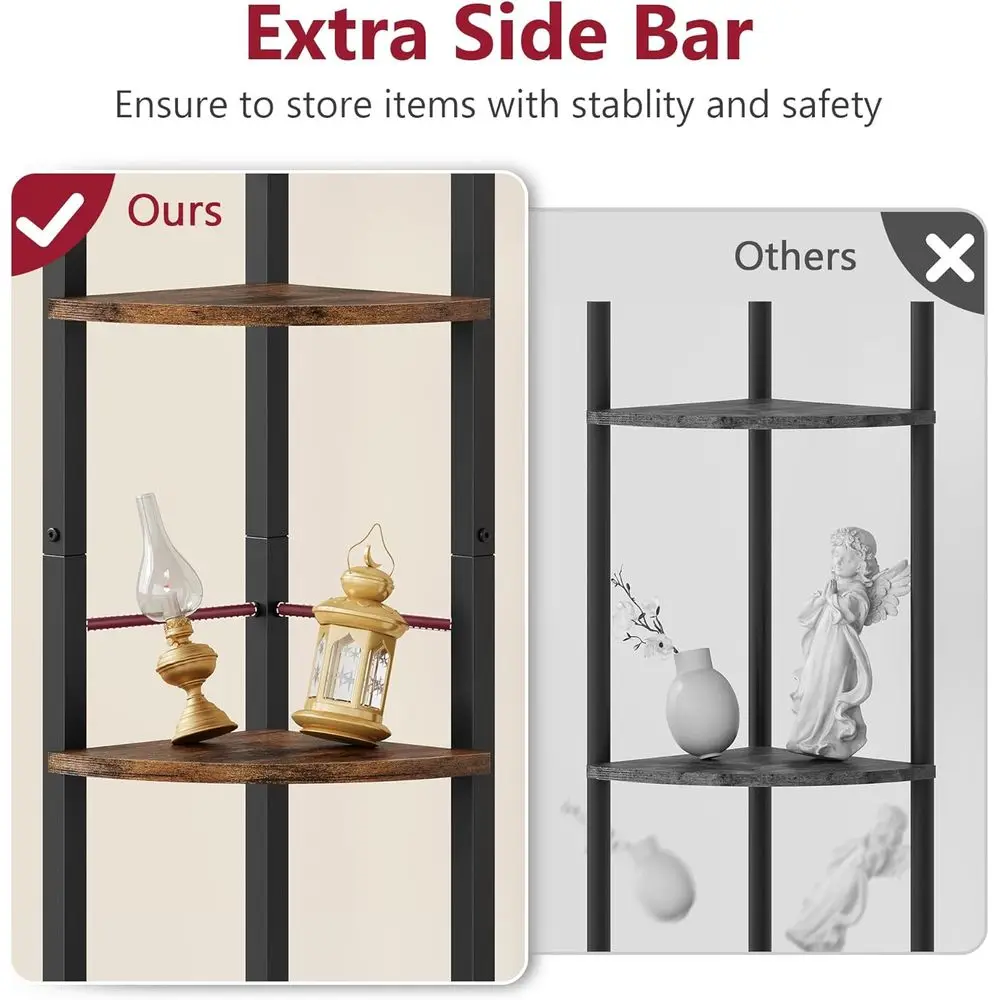 5-Tier 66.5 Industrial Style Corner Ladder Shelf - Rustic Brown, Multi-Use for Home, Office