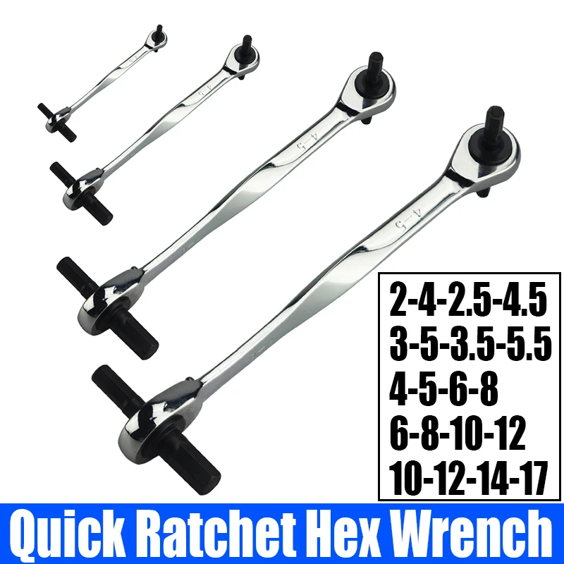 

1PCS Quick Ratchet Hex Wrench 4 Headed Hexagonal Spanner Hex Key Double End Allen Wrench CR-V Hexagon Key Hand Tool