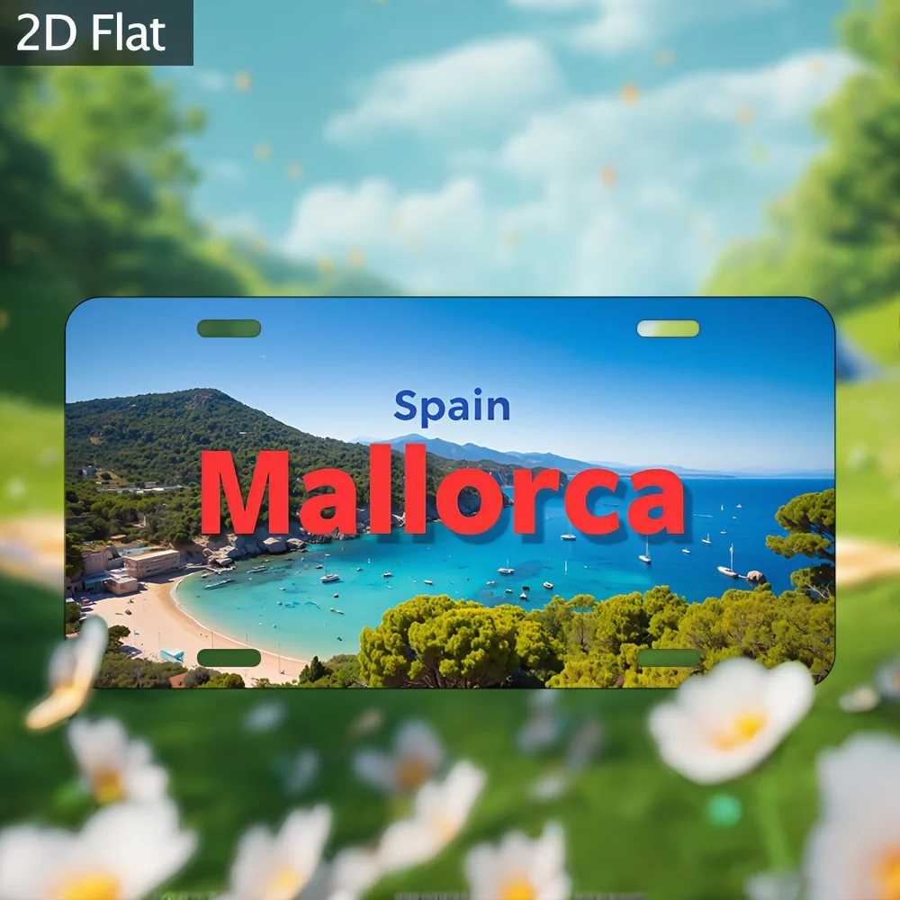 2D Flat, 2D Plane, [] Vintage Industrial Style Majorca Spanish Coastal Landscape Art Metal Sign, 2D Flat Design, Single Piece -