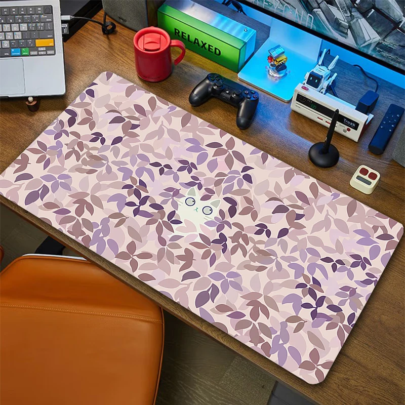 Grande Kawaii Mouse Pad para Gamer, Tapete De Mesa Bonito, Gato Dos Desenhos Animados, Acessórios De Jogos, Mousepad, Planta, Grama, Borracha, Almofadas De Teclado Grandes, XXL