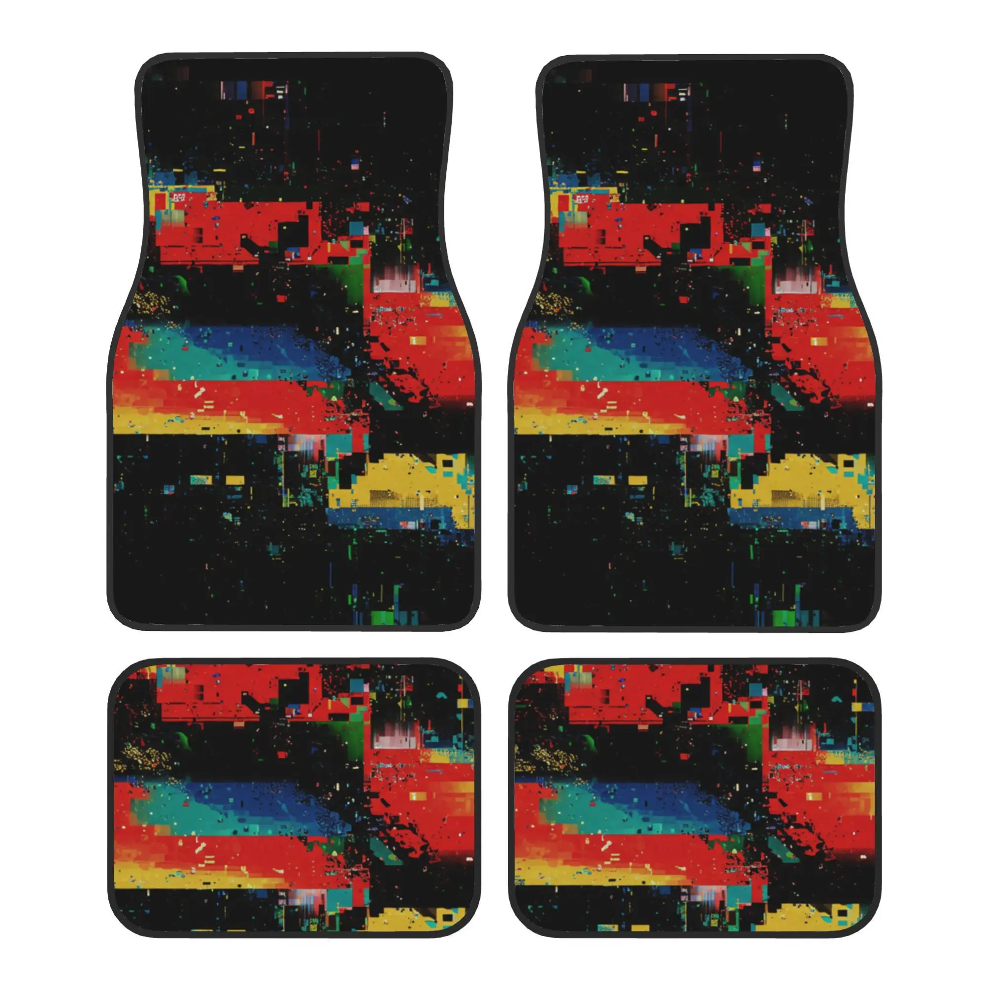4pcs Fashionable Car Mats, Printing Elements, 2D Graphic Design, Elegant Car Interior, Suitable For Most Models, Improve The Tas