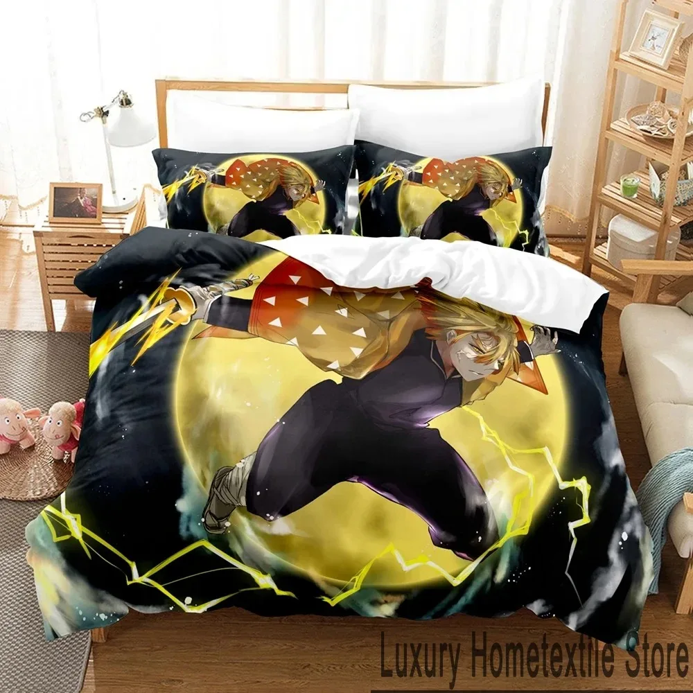 Anime Zenitsu Agatsuma Demon Slayer Bedding Set Double Twin King Duvet Cover Comforter Pillowcase Boys Girls Adults Bedroom