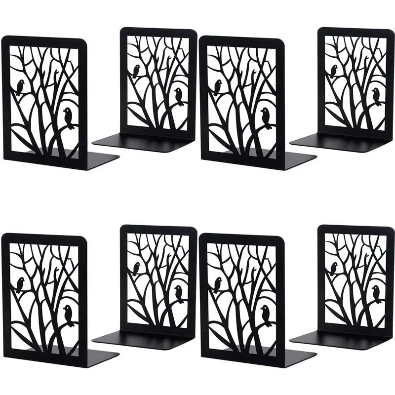 B92B-Book Ends, Book Ends For Shelves, Decorative Bookends For Books, Bookends For School, Home Or Office (Black, 4 Pair)