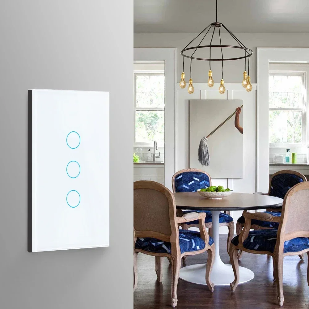 Wifi Smart Light Switch Wall Touch Switch Glass Panel Smartphone Voice Control No Neutral Wire Universal Tuya Alexa Google Home