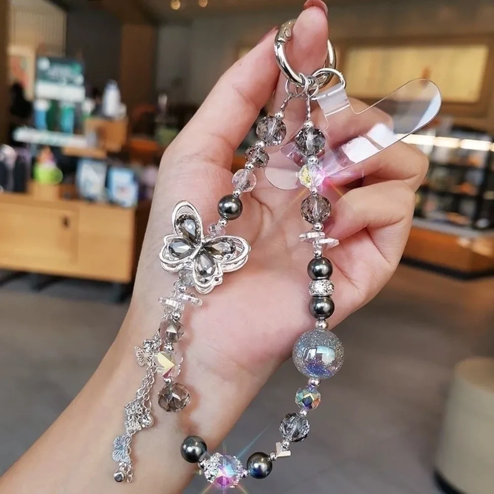 

Butterfly Crystal Bead Phone Strap Wrist Chain Pearl Cell Phone Chain Handheld Anti Loss Mobile Phone Lanyard