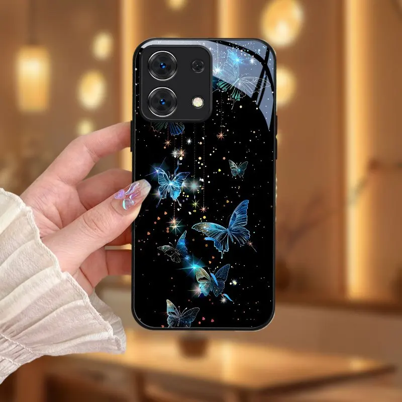 Coque de téléphone en verre trempé à motif papillon, compatible avec les modèles Redmi 14/13/12/11/Pro/5G et Xiaomi 11T/PRO, résistante aux rayures.