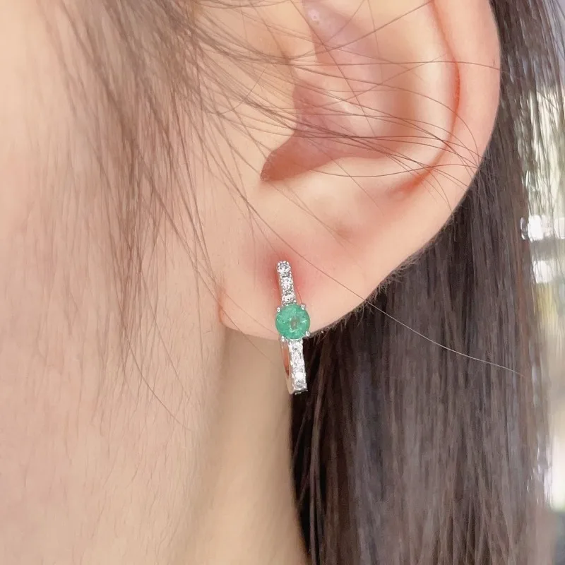 YULEM Natural Colombian Emerald Gemstone 3mm Earrings Real 925 Silver Earrings Fine Charm Jewelry for Women